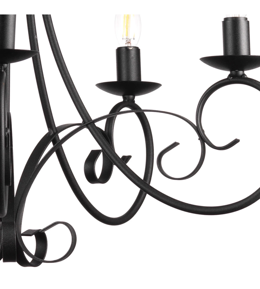 Lampadario "pompei" 5 luci in metallo nero, e14